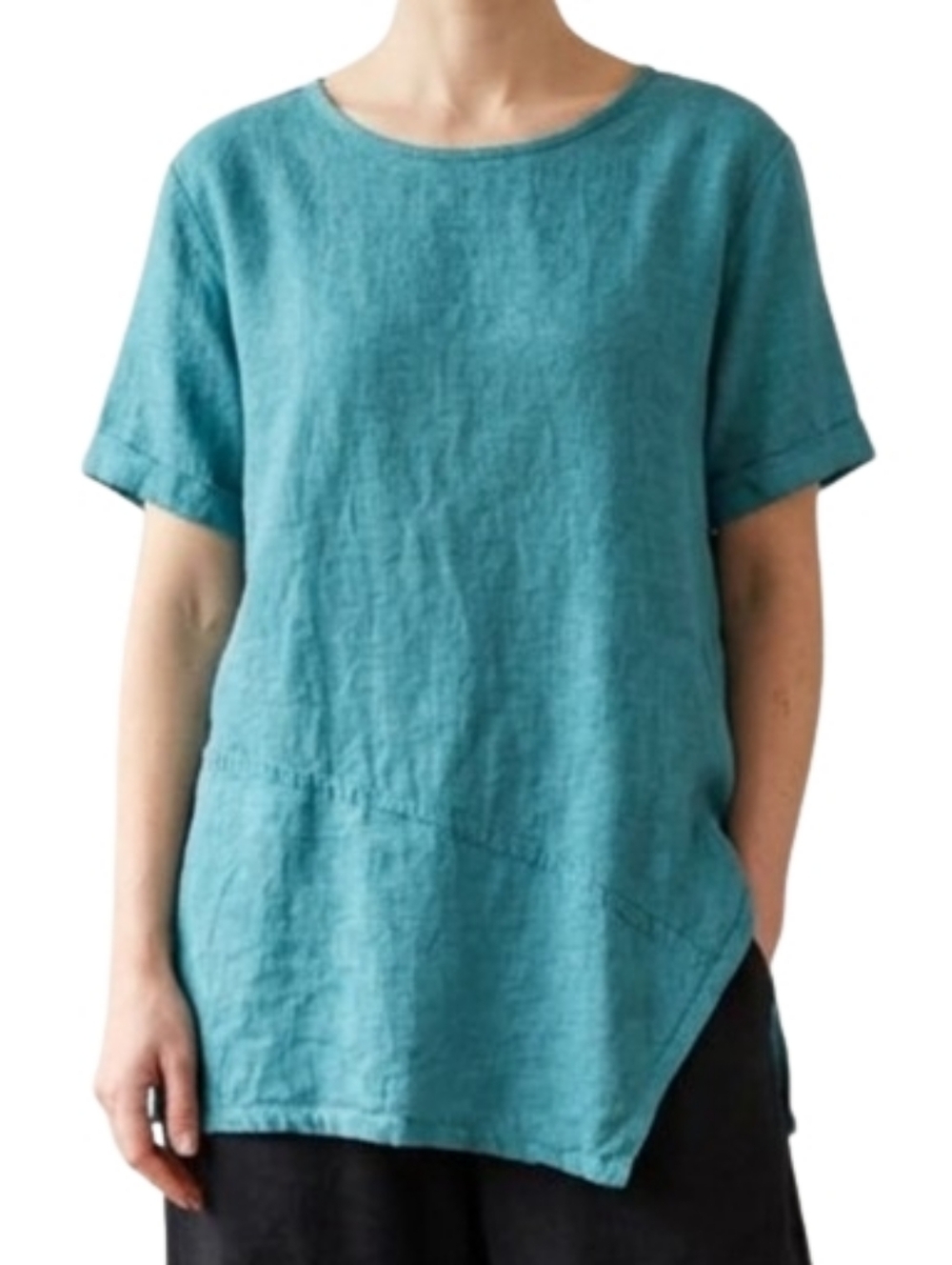 KALIYANA Linen Short Sleeve Tunic Top